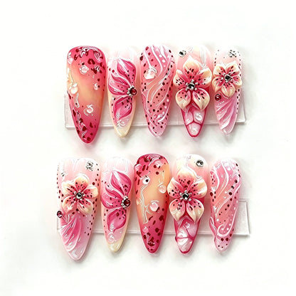 Künstlerische Blumendruck-Press-On-Nageldesigns Brehn