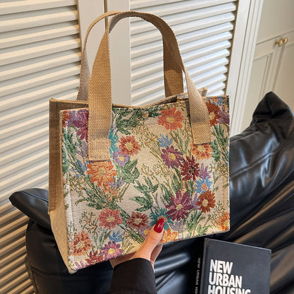 Blumen bestickte Canvas-Shopper-Tasche  1790616925