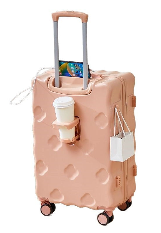hartschalen-Handgepäckkoffer mit integriertem faltbarem Becherhalter, Telefonhalter, USB-Ladeanschluss und äußeren Taschenhaken Brehn