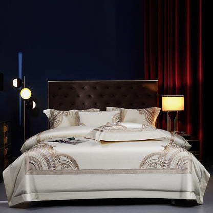 Luxuriöses ägyptisches Baumwollsateen Bettbezug-Set mit besticktem Barockmedaillon