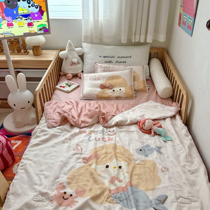 Kinderbettwäsche-Set mit Meerjung‑Motiv aus weichem Mikrofaserplüsch und gesteppter Decke