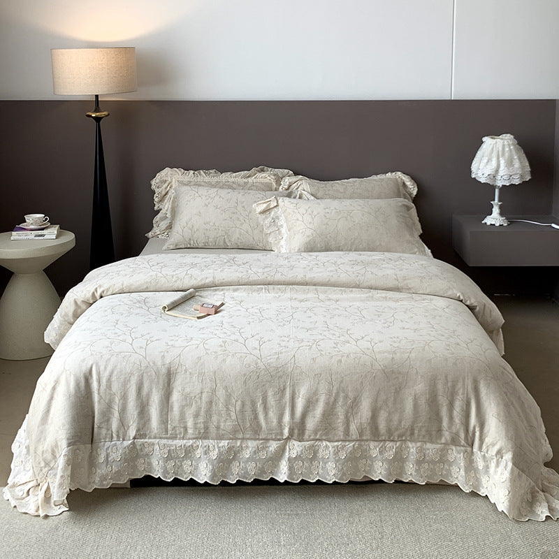 Romantisches mit Spitzenbesatz versehenes Jacquard-Bettbezug-Set