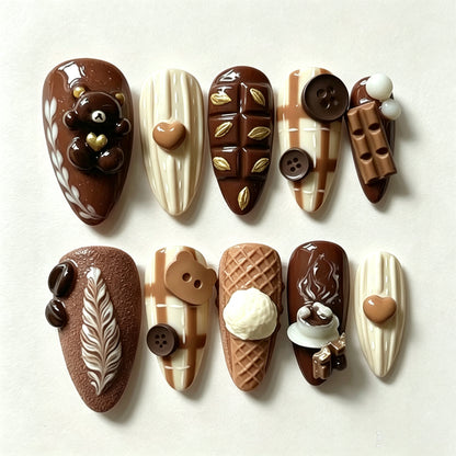 Gourmet-Schokolade-inspirierte Press-On-Nagelkunst-Set