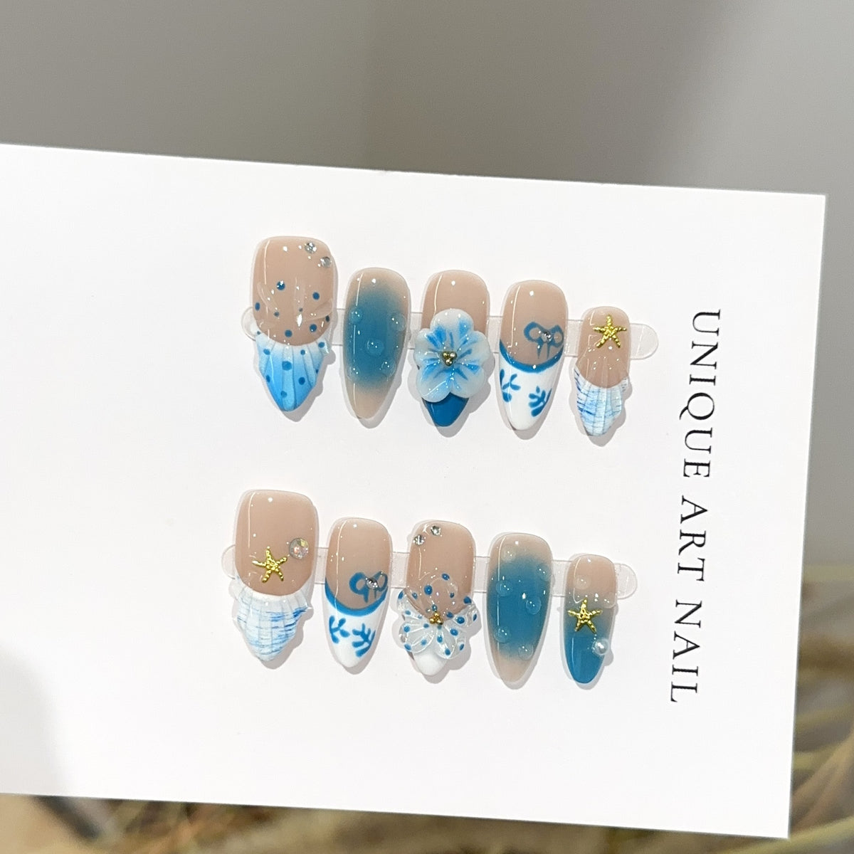 Künstlerisches vom Ozean inspiriertes Press-On-Nagelset