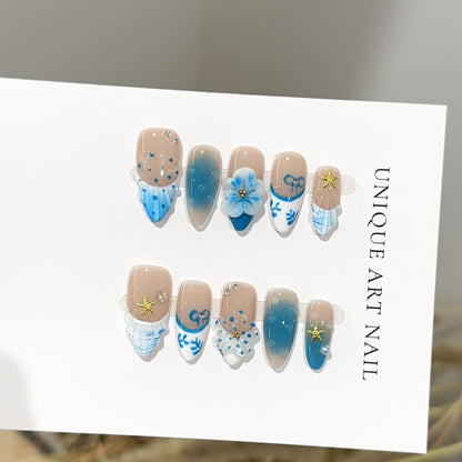 Künstlerisches vom Ozean inspiriertes Press-On-Nagelset