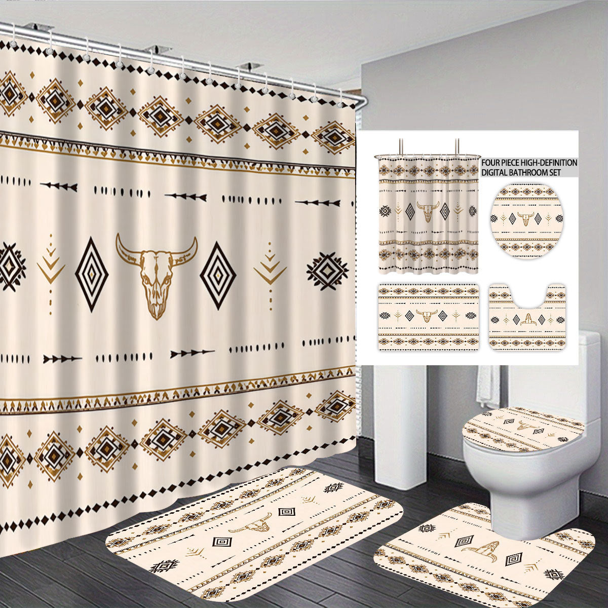 Bohemian-Themen Vier-teilige digitale Badezimmer Set Brehn