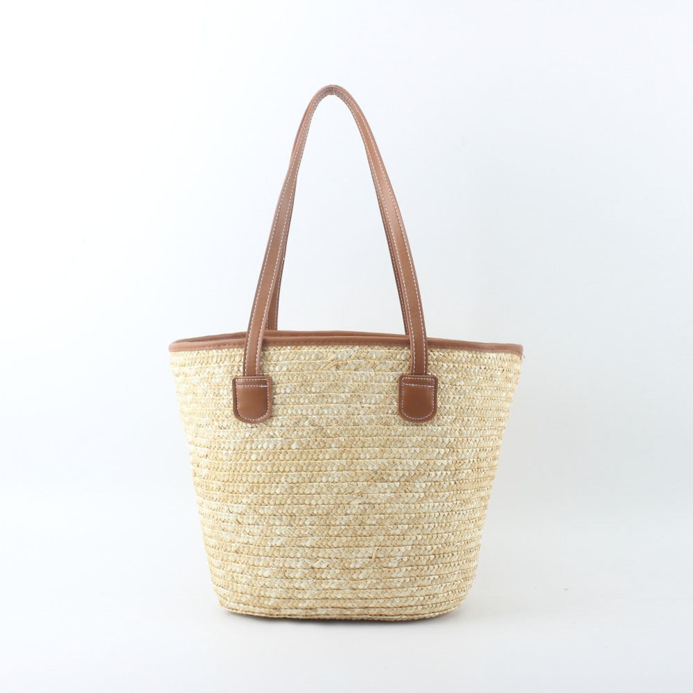 Flechtkorb Tasche mit Eleganten Ledergriffen Brehn