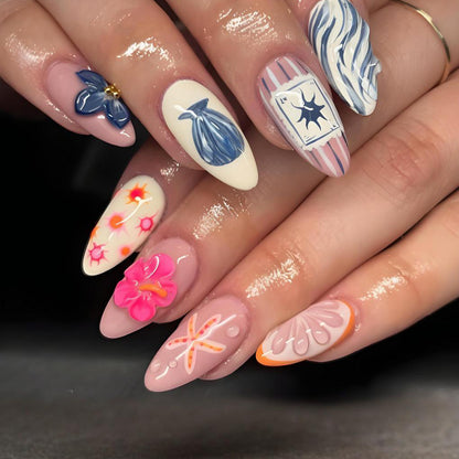 Kunstnagelset mit floralen und maritimen Motiven Brehn