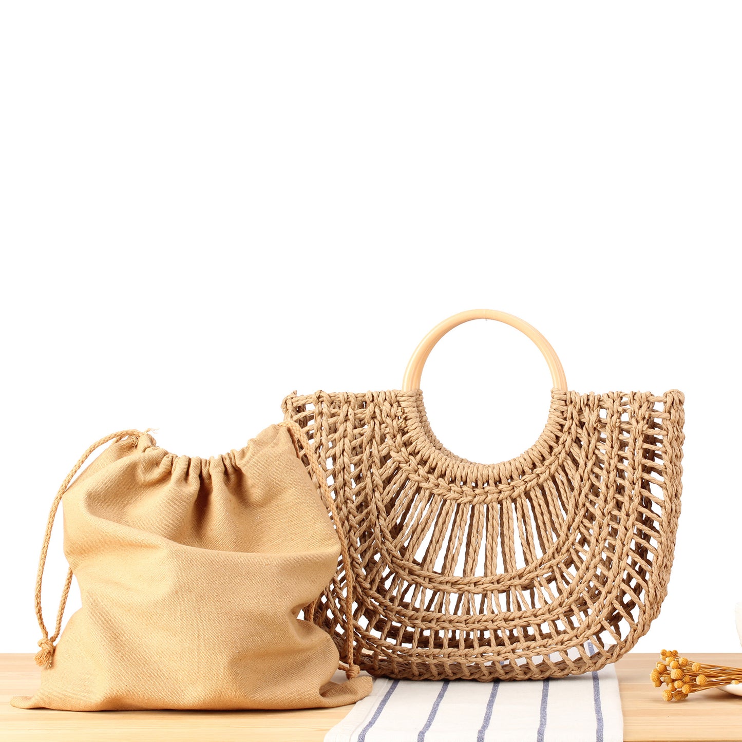 Handtasche mit Horizontalem Geflecht und Praktischem Innensäckchen Brehn
