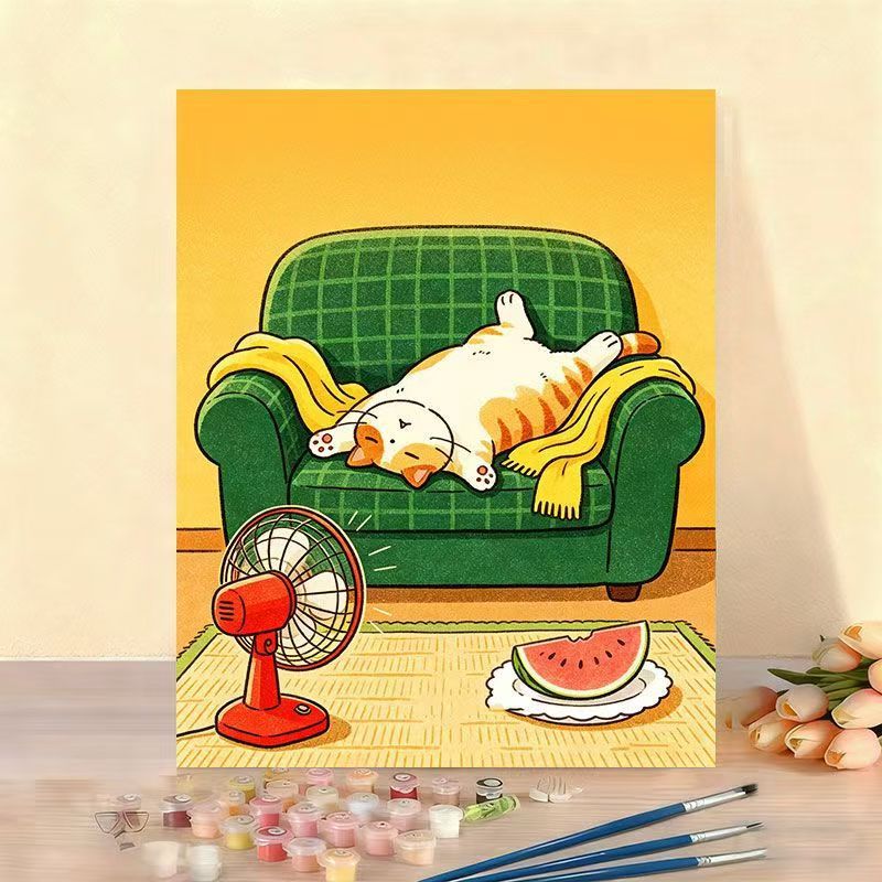 Verspielt Katze Illustration Leinwand Kunstwerk Brehn