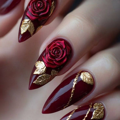 Rose-Accent Stiletto Nagelkunst Verlängerungen Brehn
