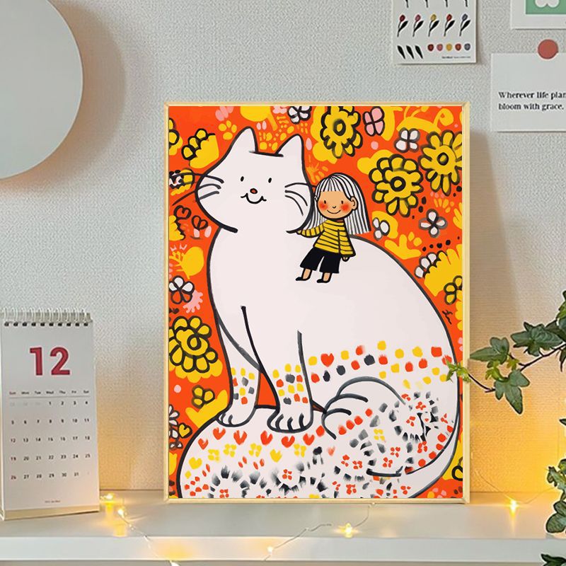 Verspielte Katzen- und Mädchenillustration Leinwandkunst Brehn