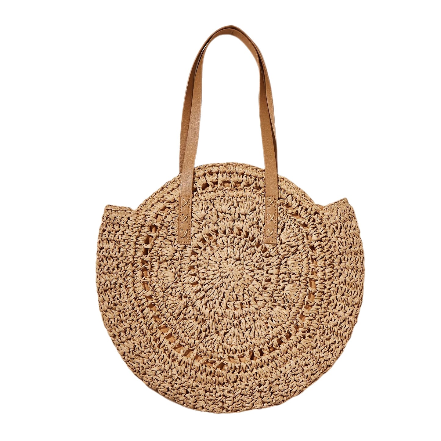 Handgefertigte Runde Basttasche mit Eleganten Ledergriffen Brehn