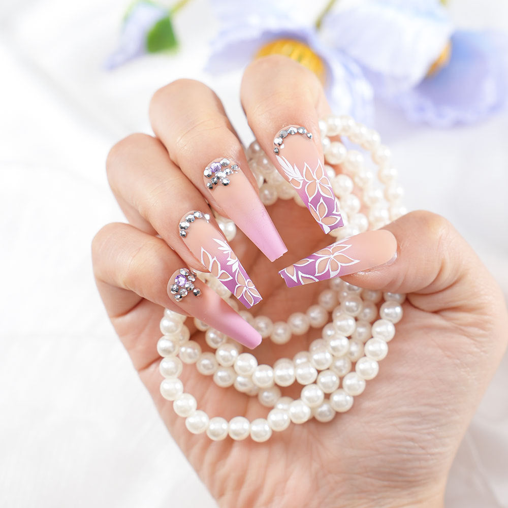 Blumen Rhinestone Press-On Nägel Brehn