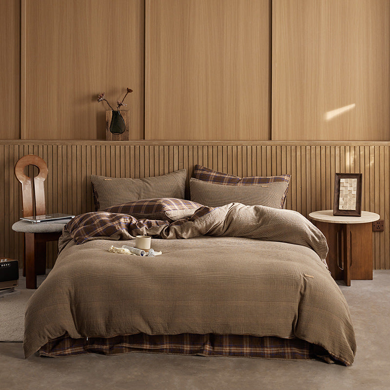 Wendedekbedovertrekset aus Baumwolle mit Plaid-Muster