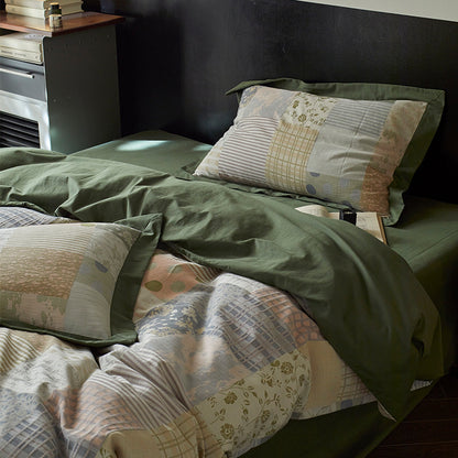 Umkehrbare Baumwollsatin Bettbezug Set mit Patchwork Akzent Kissenbezügen