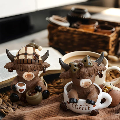 Dekofigur eines Highlandrinds mit Accessoires Brehn