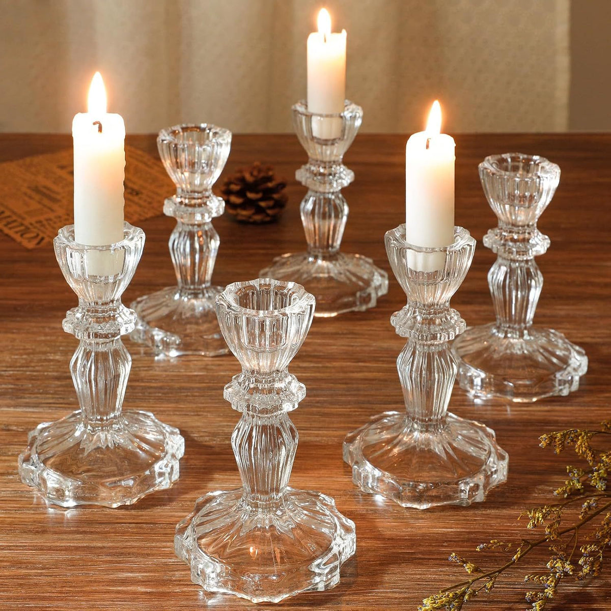 Kristallschnitt-Glas-Teelichthalter mit geripptem Fuß Brehn
