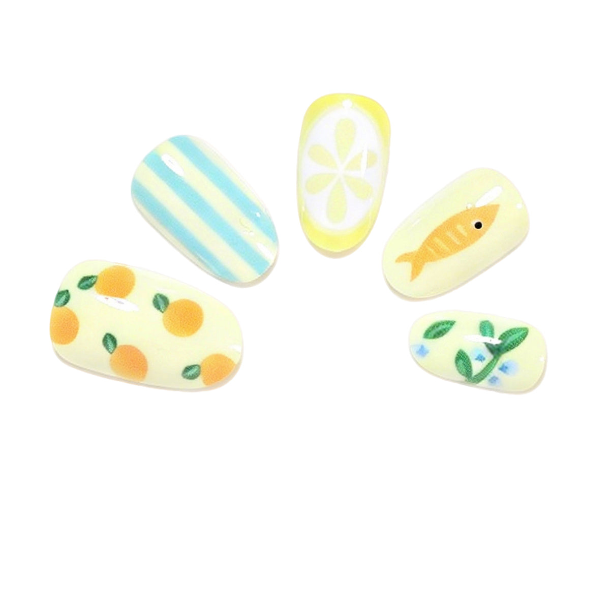 Verspieltes Nagelkunstset mit Obst- und Fischmotiv Brehn