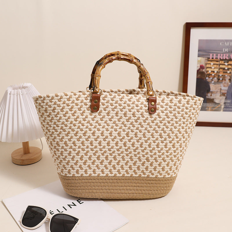 Eleganter Bast Shopper mit Bambusgriffen Brehn