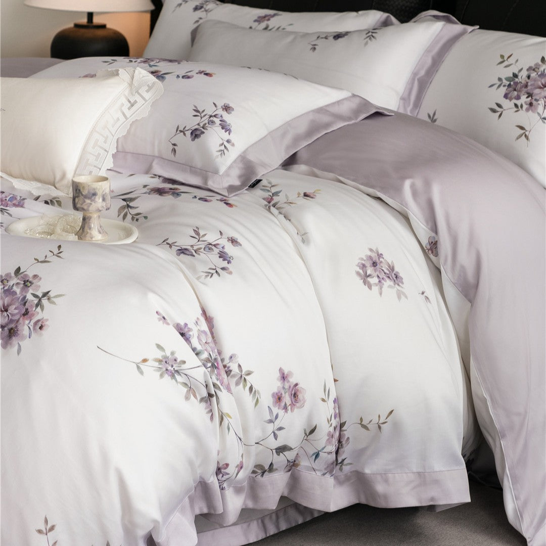 Luxus Aquarell Floral Gebürstet Mikrofaser Bettbezug Set mit Paspelbesatz