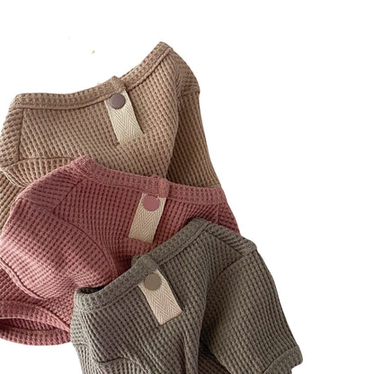 Waffelstrick Bequemer Hundpullover mit kurzen Ärmeln und dehnbarem Rippabschluss