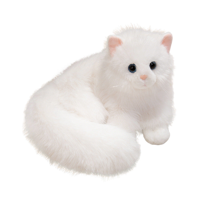 Realistische langhaarige Plüschkatze Dekoratives Kuscheltier mit übergroßem flauschigem Schwanz Brehn
