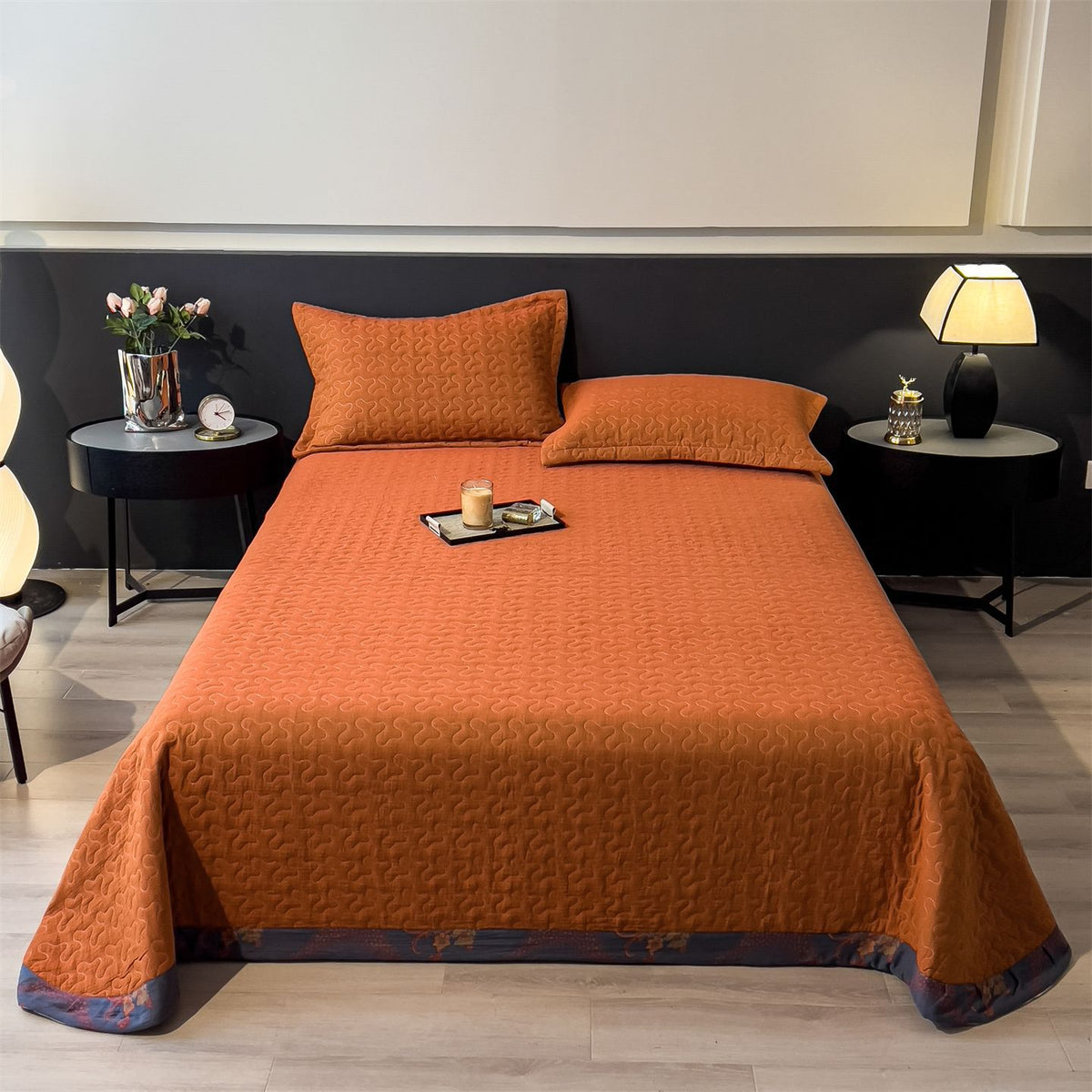 Gestepptes Bettwäsche- und Kissenbezug-Set mit Wellenstich und leichtem Mikrofasermaterial