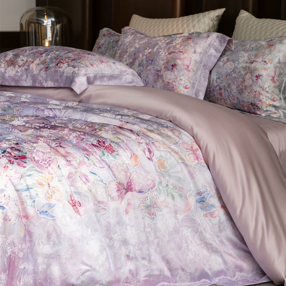 Luxuriöses florales Satin-Gefühl Bettbezug-Set