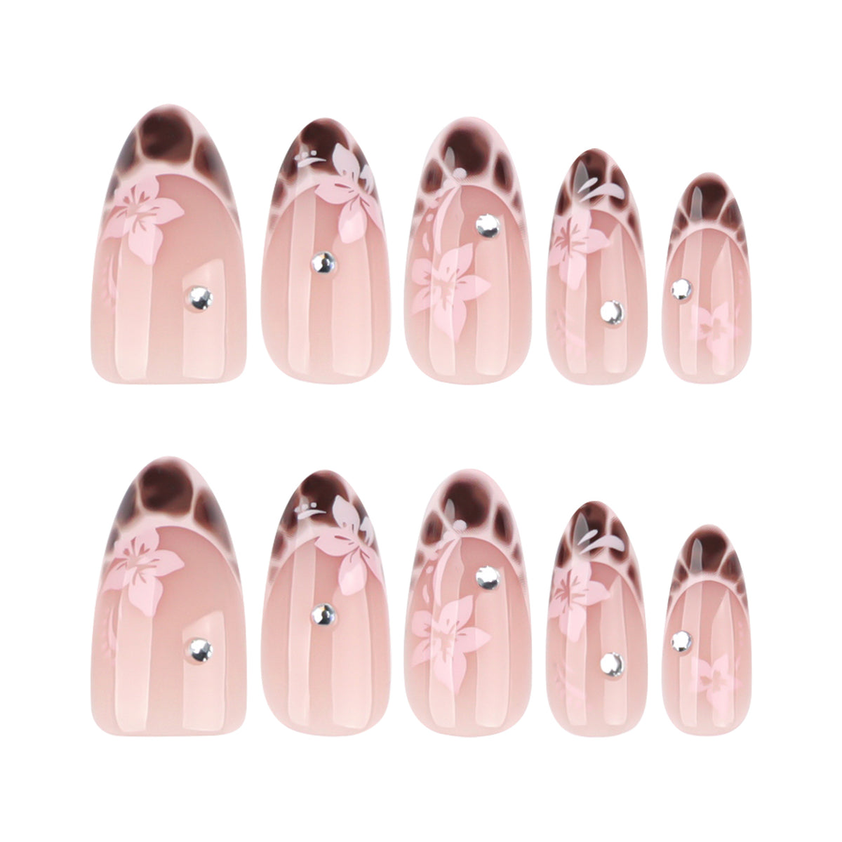 Elegante Künstliche Nagelkunst mit floralem Design und Glitzerakzenten Brehn