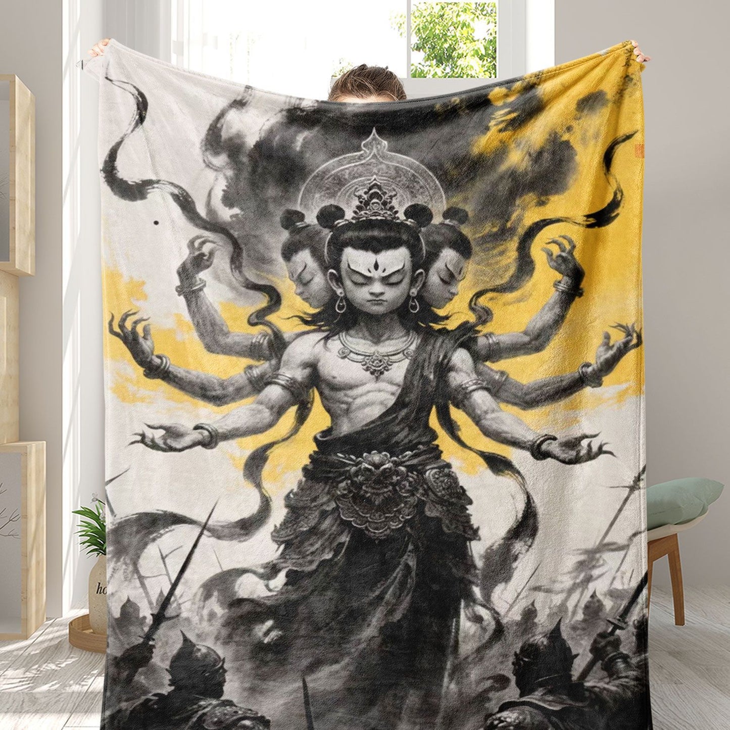 Künstlerische, von Tibet inspirierte Fleece-Wurfdecke