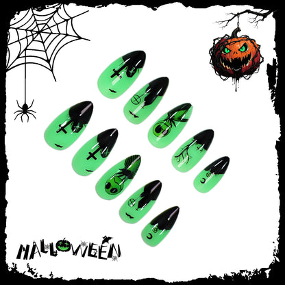 Halloween Kunstnagelset mit kreativen gruseligen Motiven Brehn