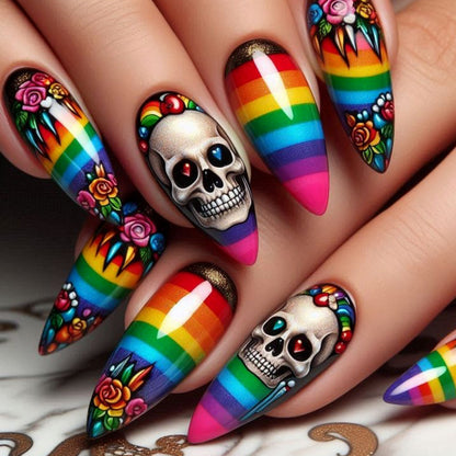 Künstlerische Skull-Themen Stiletto Nagelkunst Extensions Brehn