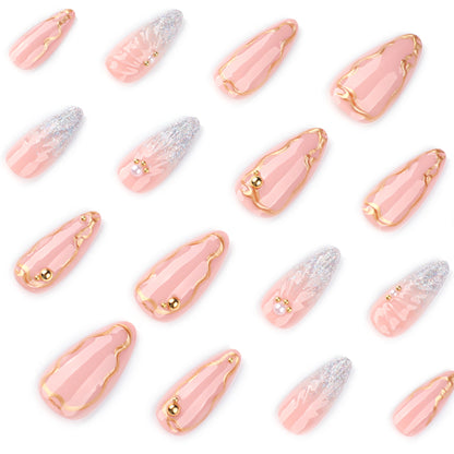 Kunstvolle Stiletto-Nägel mit elegantem Goldverzierungs-Design Brehn