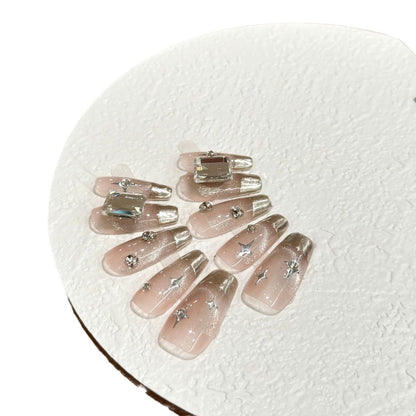 Glamourös Press-On Nagel Set mit Strass-Akzenten