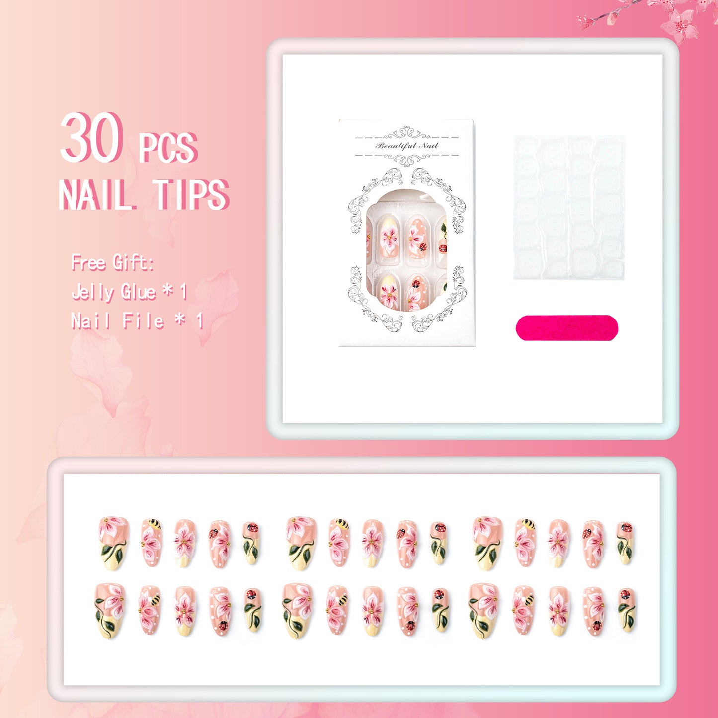 Kunstvolle Nagelverlängerungen mit floralen Designs Brehn