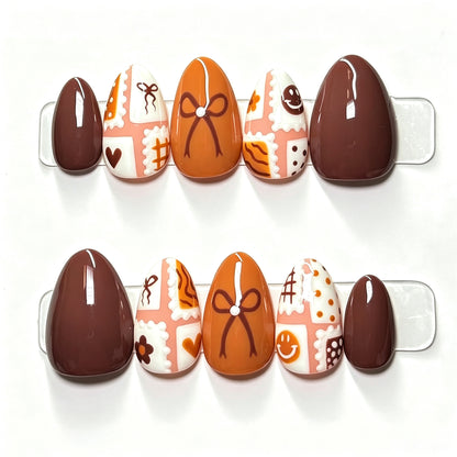 Künstlerisches Gourmet-Dessert-Themen-Press-On-Nagelkunst-Set Brehn