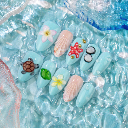 Künstlerisches, von Sommer inspiriertes Press-On Nagelkunst Set Brehn