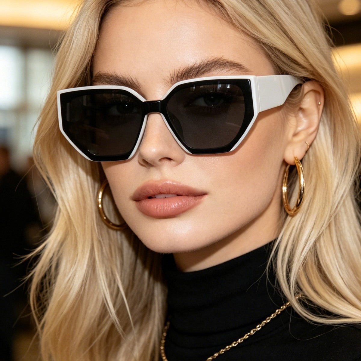 Damen modische oversized Sonnenbrille mit trendigem Hexagon-Design Brehn