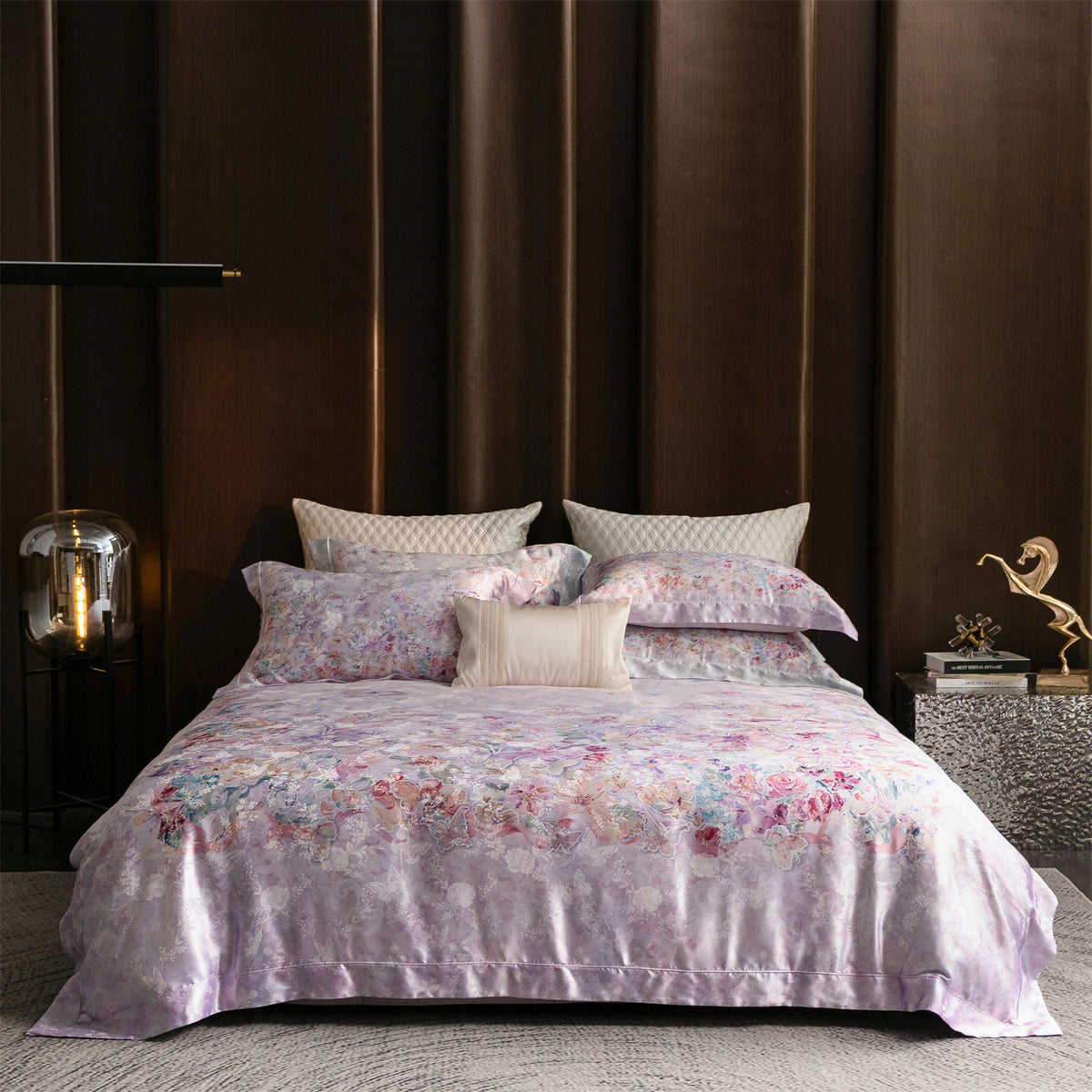 Luxuriöses florales Satin-Gefühl Bettbezug-Set