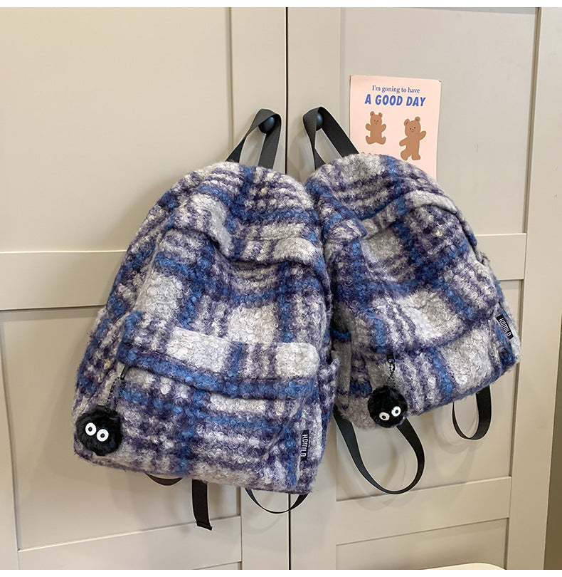 Gemütlicher Fuzzy Karierter Rucksack