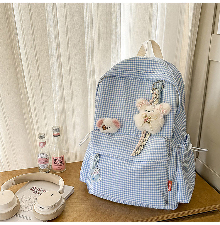 Niedlicher Gingham-Print Plüsch Schulranzen