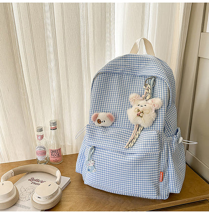 Niedlicher Gingham-Print Plüsch Schulranzen