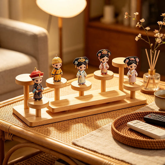 Zwei-Stufen Wavy Holz Displayständer für Mini-Figuren und Sammlerstücke