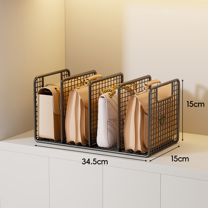 Metallgitter-Handtaschen- und Geldbörsen-Organizer-Regal mit vertikalen Trennwänden