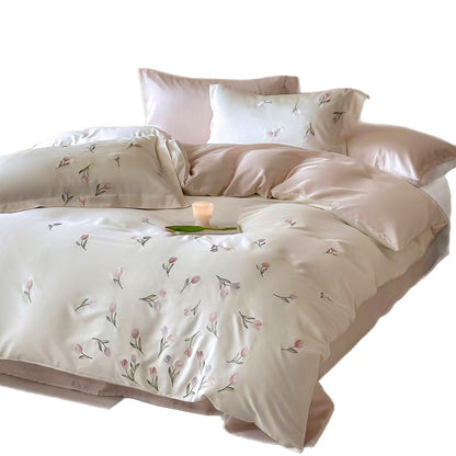 Seiden-Effekt Botanisch Besticktes Bettbezug-Set mit Micro-Satin Rückseite
