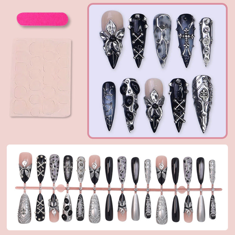 Kunstnagelset mit eleganten 3D-Verzierungen und stilvollen Akzenten Brehn