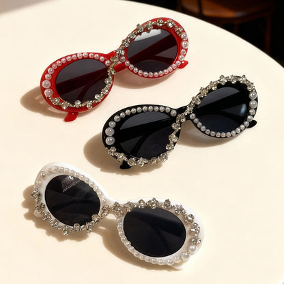 Elegante perlenverzierte Katzenaugen-Sonnenbrille Brehn