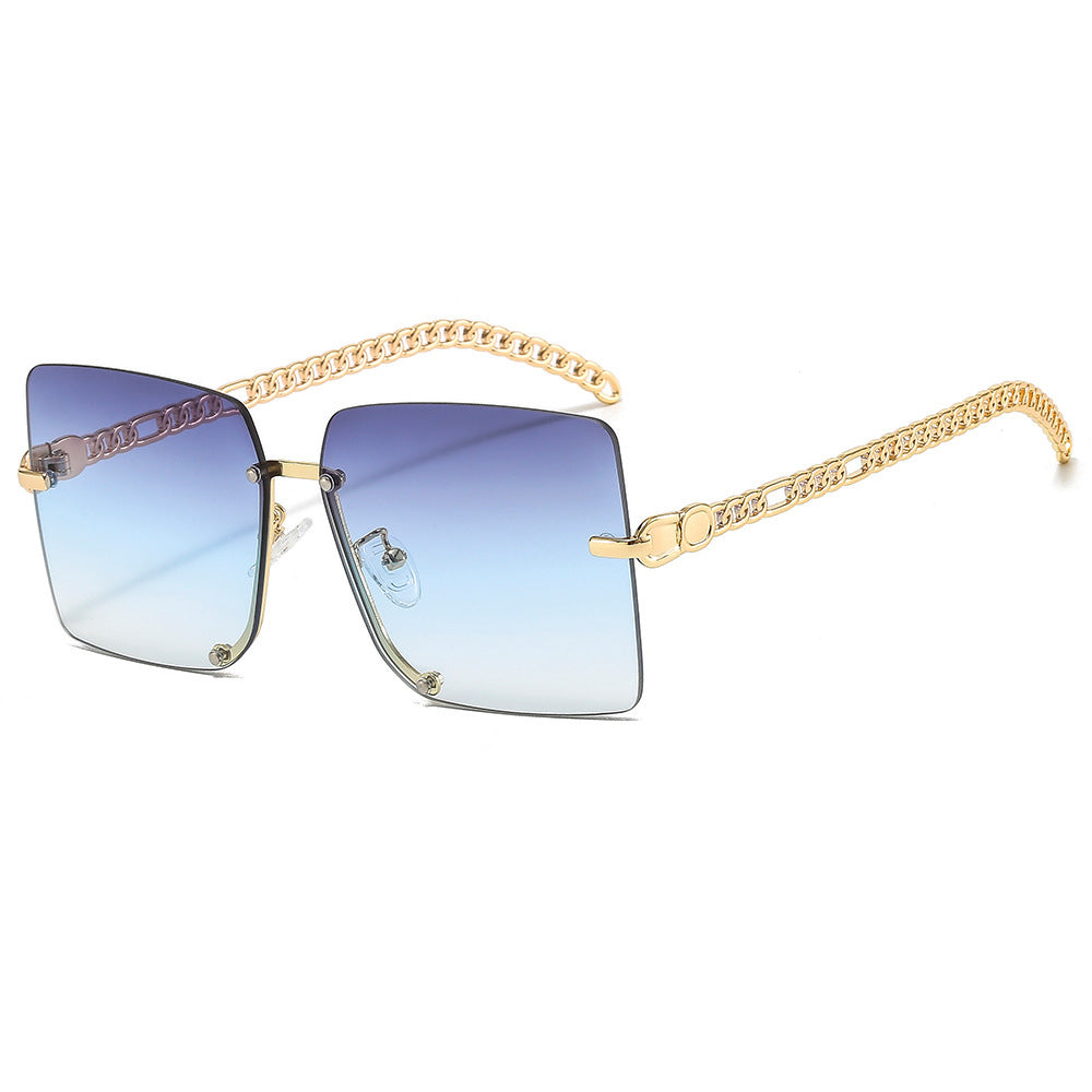 Damen modische Sonnenbrille mit luxuriösem Kettenarm und rechteckigem Rahmen Brehn