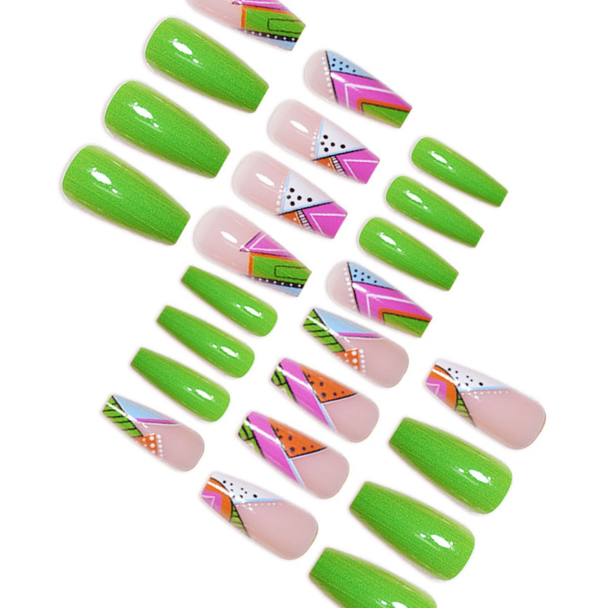 Künstlerische Neon Geometrische Press-On Nagelverlängerungen Brehn